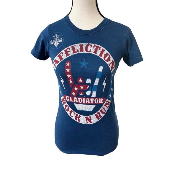 Y2K ROCKER AFFLICTION ROCK‎ N RUN GRAPHIC T SHIRT SMALL - Picture 1 of 7
